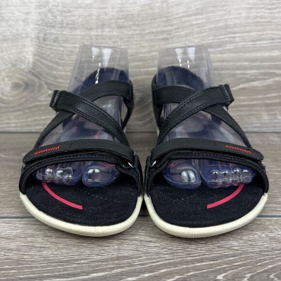 Ecco Bluma Women’s Sz 8.5/EU 39 Slingback Strap Black Red Hook & Loop Sandals - Picture 2 of 10